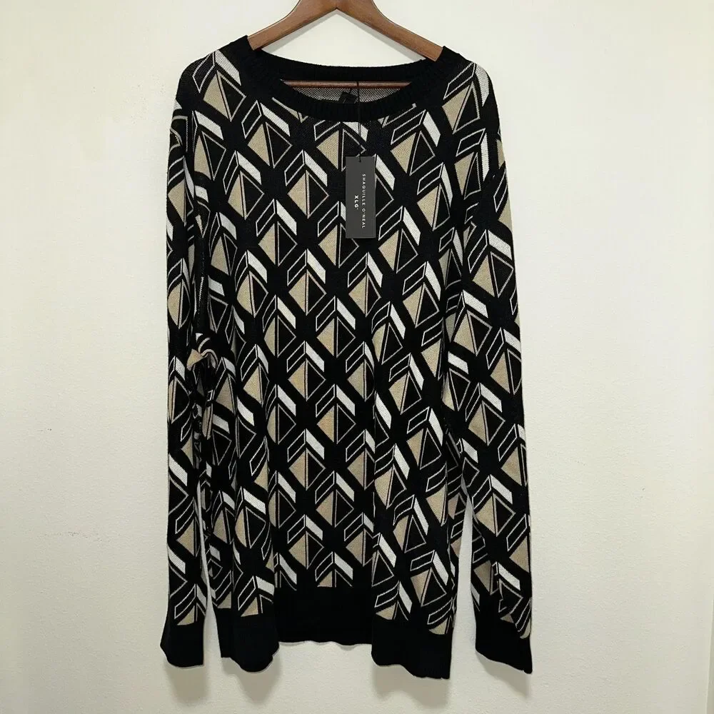 Shaquille O'neal XLG Mens Geo Pattern Crew Neck Long Sleeve Sweater 2XLT $80 NWT